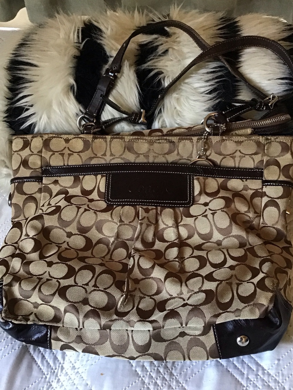 Coach Khaki and Brown Signature Canvas Tote